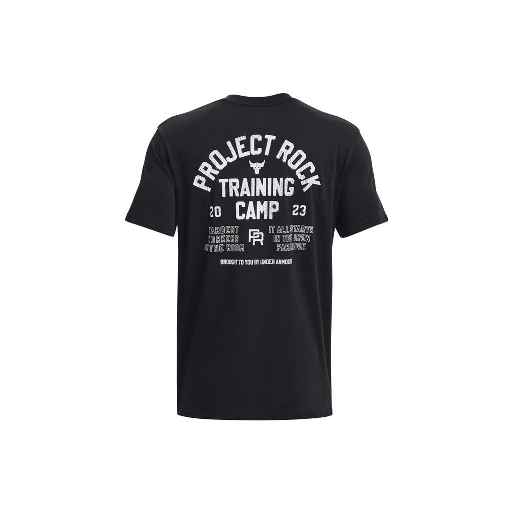 Under Armour Project Rock Jednobarevné tričko s krátkým rukávem a kulatým výstřihem Pánské topy Černé 1379114-001