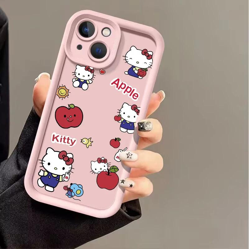 Pink Cartoon Hello Kitty Phone Case For Iphone 17 16 Pro Max 17 Air 16e 15 14 13 12 11 Pro Max 14 15 16 Plus INS Silicone Cover