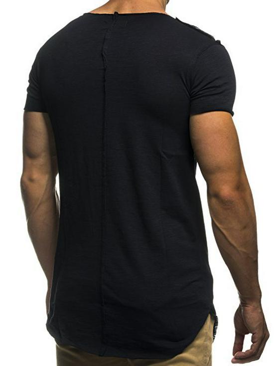 Men's Casual Patchwork Frayed Hem Round Neck Short Sleeve T-shirt