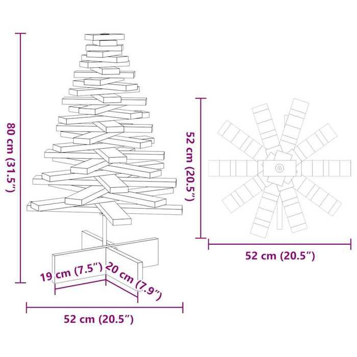 VidaXL Arbre de Noël en bois pour décoration blanc 80 cm pin massif, décoration de sapin de Noël en bois, sapin de Noël en 858202