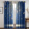 2pcs Fantasy Blue Night Starry Sky Printed Window Curtain - Rod Pocket Window Treatment for Home Decor and Room Decoration