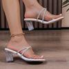 Fashion Crystal Cross Strap Transparent Heeled Sandals for Women Summer 2025 Fashion Clear PVC Thick High Heels Slippers Woman Plus Size
