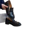 Giant Beauty~ Carved Belt Buckle Low Heel Loafers Women's Round Head British Style Small Leather Shoes Patent Leather One Pedal Single Shoes Women