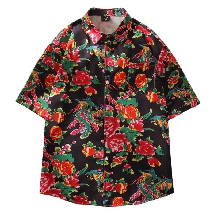 Women Retro Hong Kong Style Floral Print Short Sleeve Shirt Plus Size Hawaiian Vacation Casual Beach Blouse For Summer