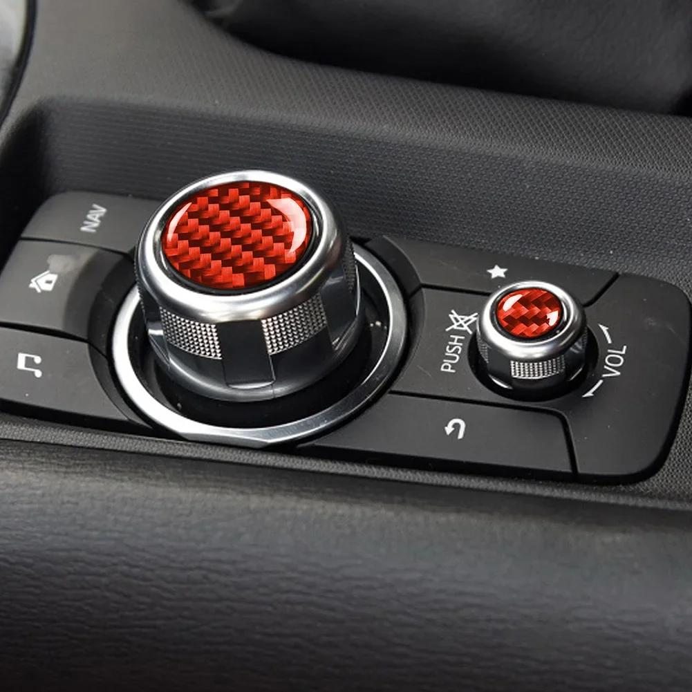 Add A Touch Of Luxury To Your For Mazda MX5 162020 With Red Carbon Fiber Multimedia Button Cover Trim Set Of 2