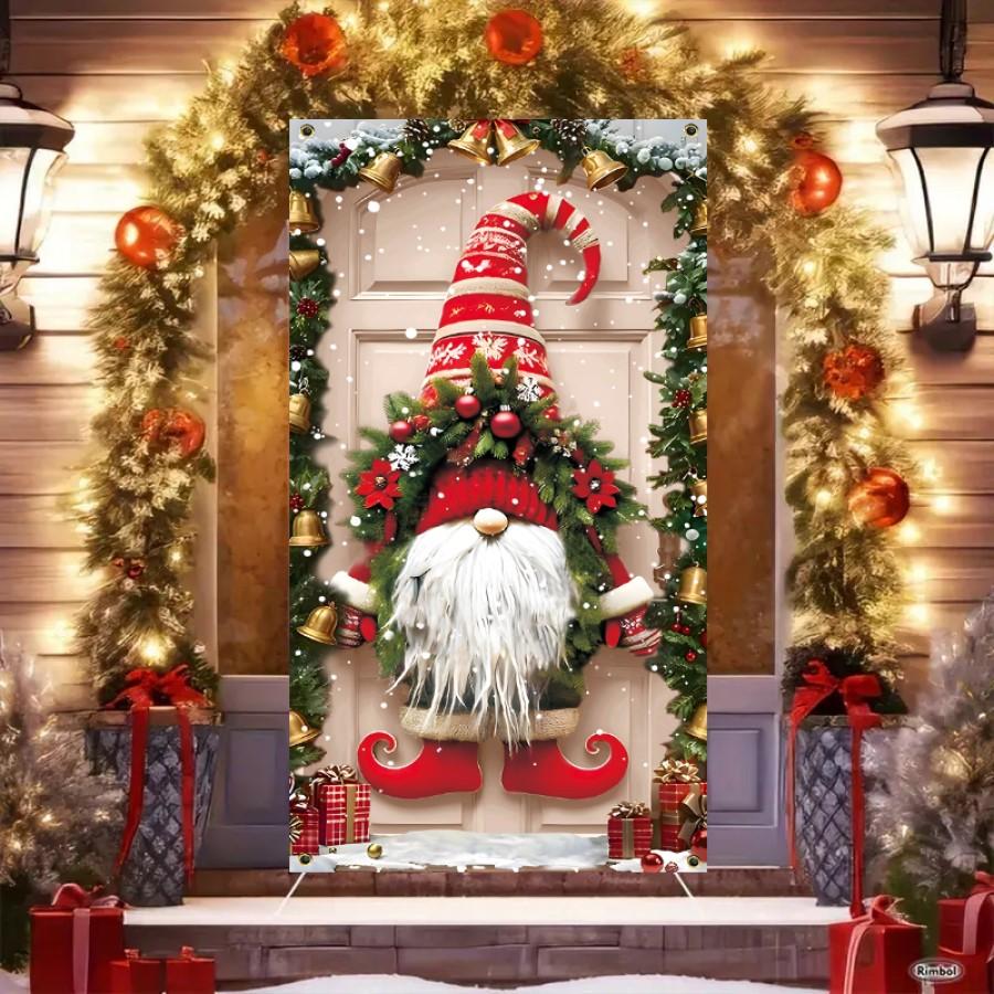 Merry Christmas Door Banner - 70X35" Polyester, Festive Gnome Design For Indoor/Outdoor Holiday Decor, Perfect For Latest Year'S