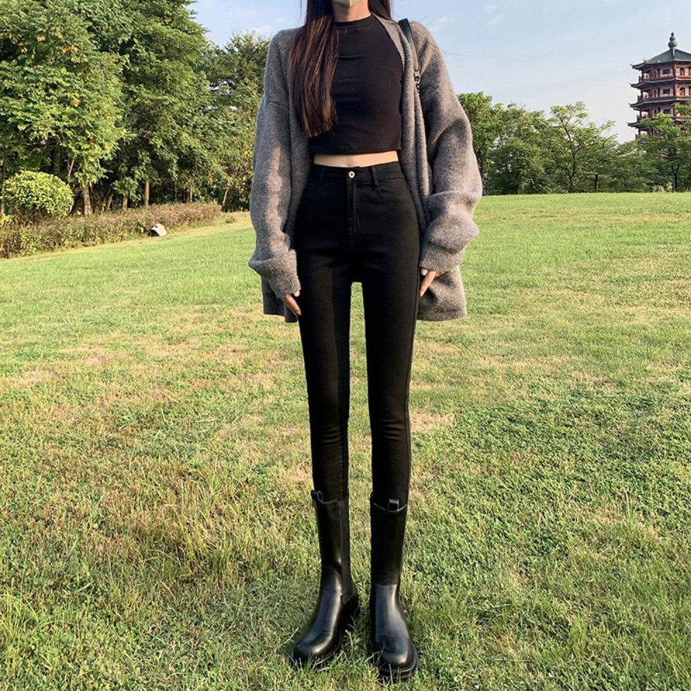 Commuter casual high-waisted jeans women's spring and summer new tight and thin fashion versatile slim-fitting small feet trousers