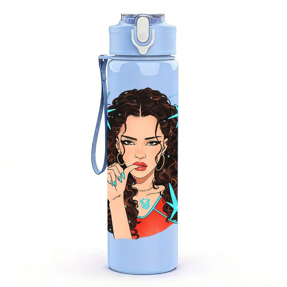 1PC Woman Messy Hair Portrait Art Print 750ml Color Plastic Sports Water Bottle Leakproof Flip Straw Lid Suitable for Sports Office Home Use
