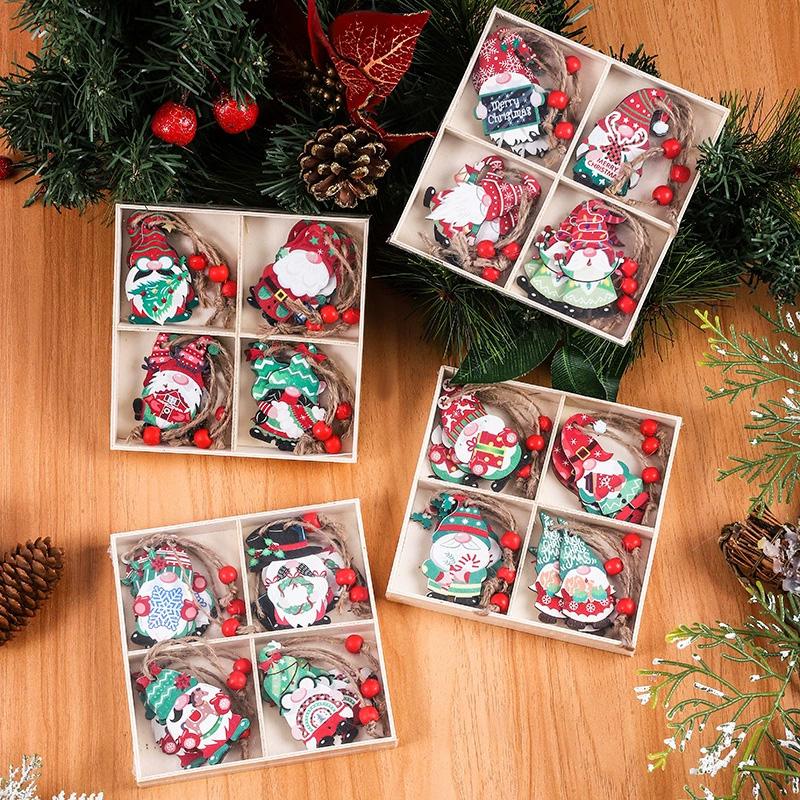 12Pcs Gnomes Pendants For Xmas Tree Christmas Decoration New Year Gift Wooden 2025 Christmas Hanging Ornaments