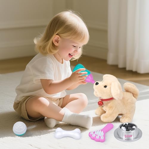 Electric Plush Dog Pretend Play Toy with Bell and Tug, Pet Grooming Kit, Doctor Play, Pet Care, Moving Dog, Sound Toy, Kids Gift, Educational Toy [Par