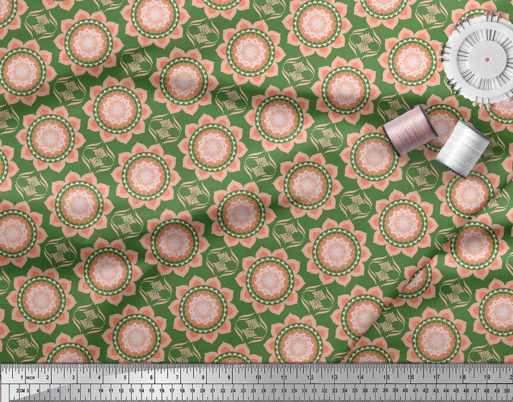 Soimoi Red Japan Crepe Satin Fabric Vector Design Damask Print Fabric by the metre 42 Inch