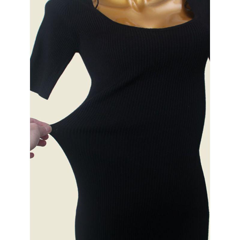 Foreign Trade Original Order Square Collar Rib Hip Skirt Western Style Side Slit Slim fit Bottoming Knitted Short sleeve Dress