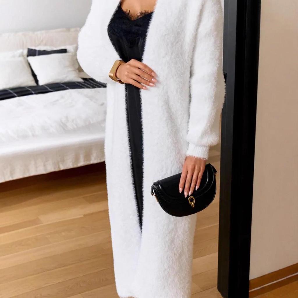 Women's White Long Faux Mink Fur Cardigan Sweater - Soft, Fluffy, and Thick for Autumn and Winter