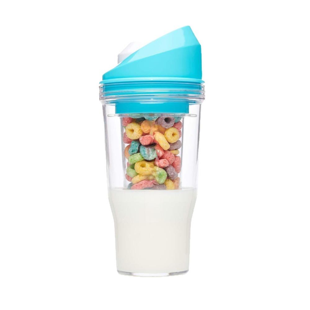 

2 in 1 Double Layer Breakfast Cup Plastic Milk Oatmeal Cup Convenient Milk Tea Cup Travel синій