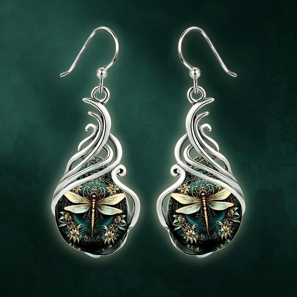 Elegant Boho Animal Female Green Stone Dragonfly Hoop Earrings Trendy Fashion Silver Color Wedding Jewelry For Women