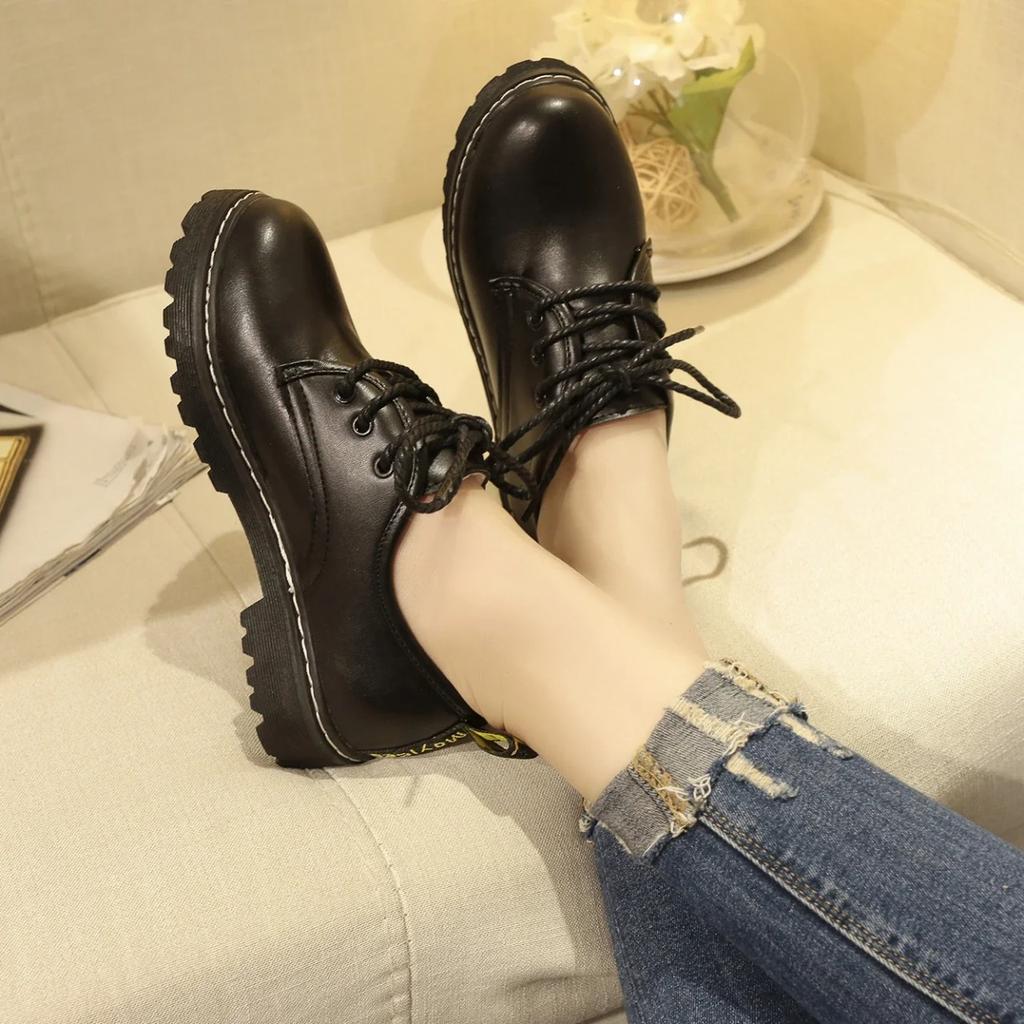 Black Classics Leather Platform Loafers Woman British Style Thick Heels Oxfords Shoes Women College Gothic Shoes Mujer