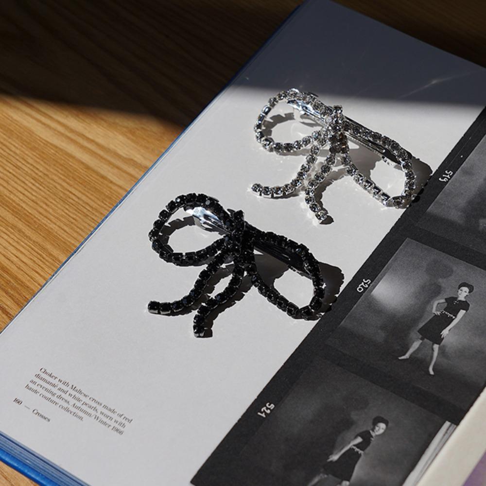 

Vintage Ponytail Hair Clip Elegant Bowknot Side Clip Rhinestone Bow Hairpins Hair Accessories срібний