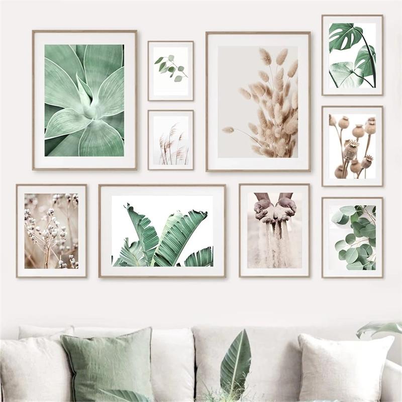 Tropical Plant Leaves Wall Art Canvas Paintings Rabbit Tails Grass and Flowers Posters and Prints Scandinavian Room Decoration