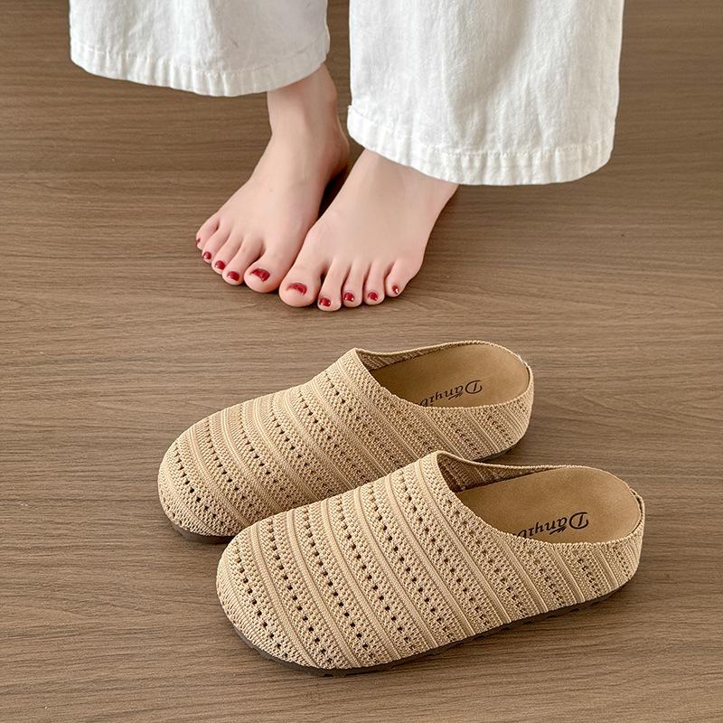 Women's Slippers Summer Baotou Half Slippers Hollow Out Mesh Slipper Comfort Flat Sandalias Bohemian Vacation Slippers for Women