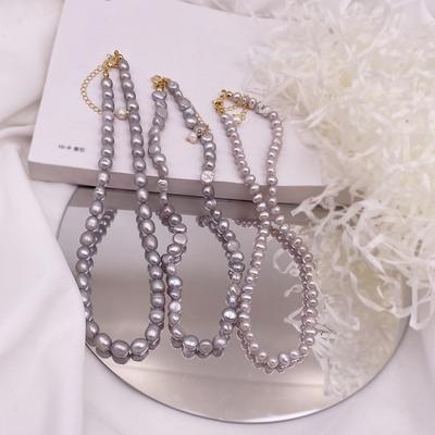 Premium Gray Freshwater Pearl Necklace Niche Design Light Luxury Baroque Irregular Pearl Collarbone Chain