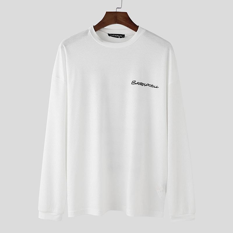 

INCERUN Мужские свободные топы-пуловеры с круглым вырезом и длинным рукавом с принтом S белый