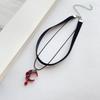 Gothic-style black velvet with red blood-colored rhinestones, moon and rose pendant, choker collar, necklace, women's accessorie