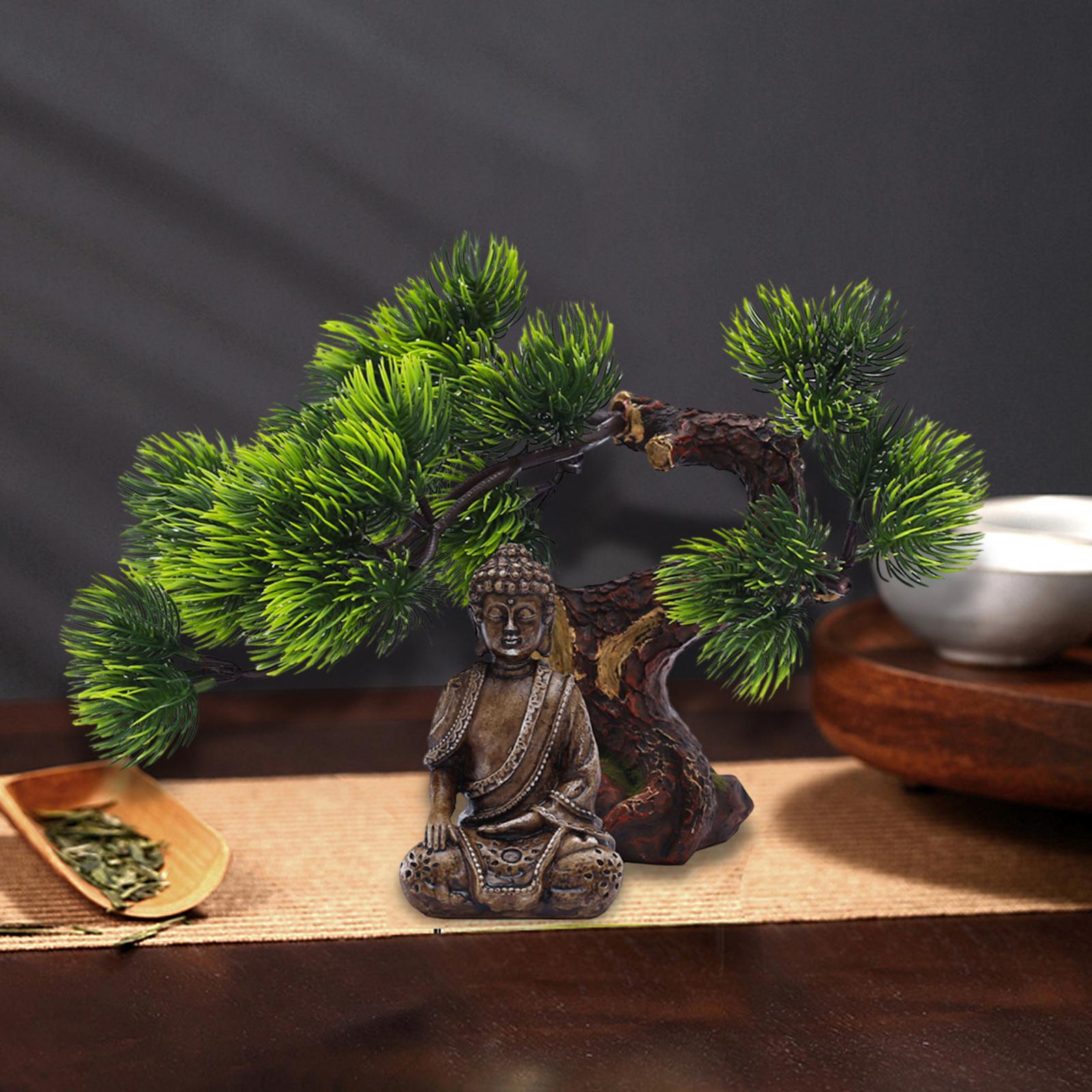 

Статуэтка Будды, зеленое растение, реалистичное настольное украшение, декоративный бонсай для полки, офиса, фермерского дома, сада, дома