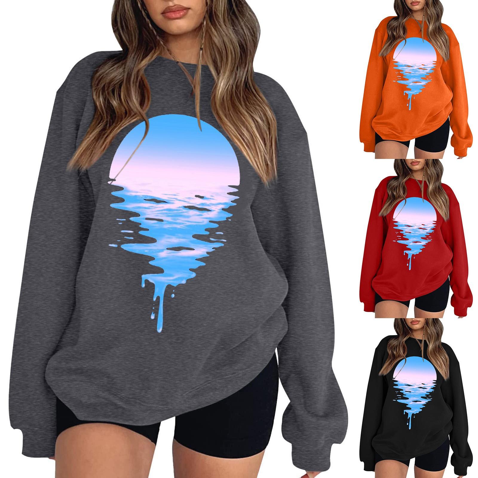 

Дамы Мода Повседневный принт Свободный круглый шея с длинным рукавом Топ толстовка