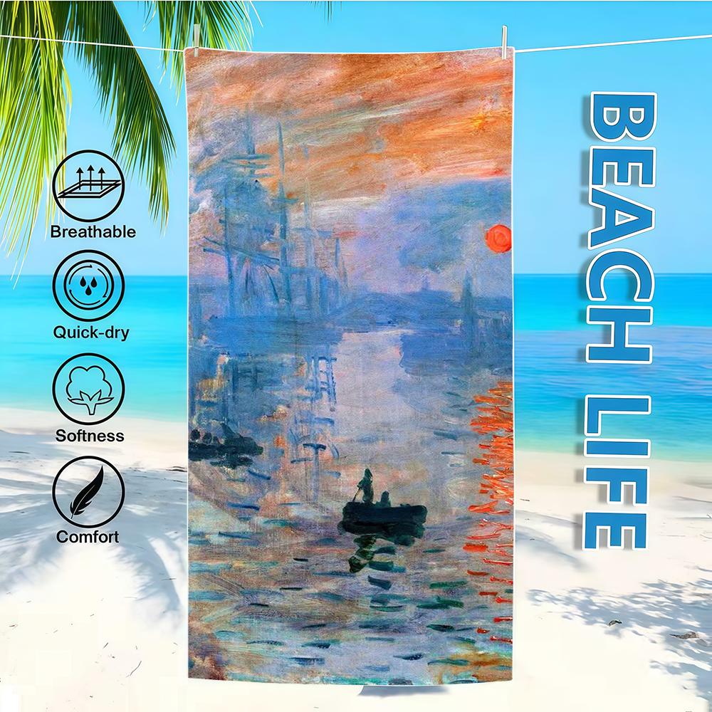 Handtuch Textil Bademantel Strand Schnelltrocknend Leicht Tragbar Camping Kunst Schwimmen M-MonetS Pool Reise