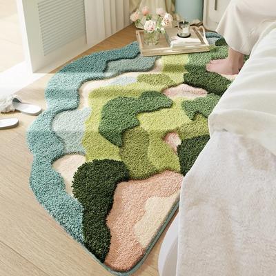Mountain Forest Patterned Flocked Carpet Modern Bump Flower Doormat Bathroom Area Rugs High Low Plush Irregular Bedside Carpets