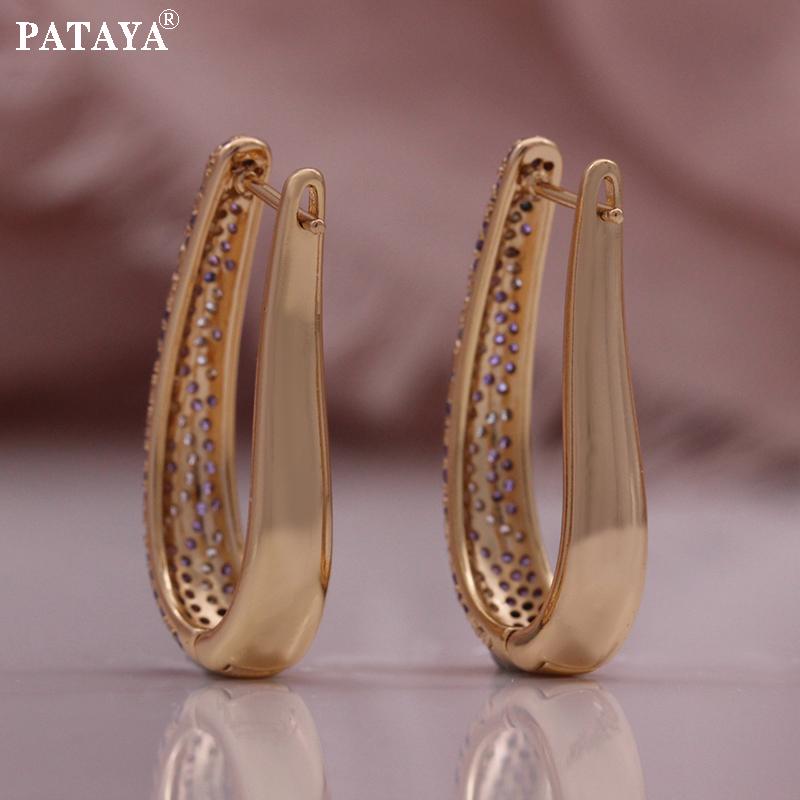 PATAYA Unique U Style Earrings Micro-inlay Technique Artificial Zircon Earrings