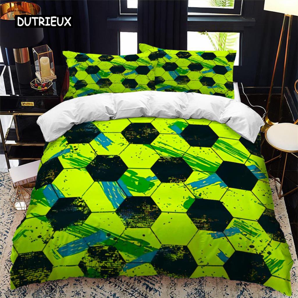 

Футбольный комплект постельного белья 2/3 шт. с принтом футбола, чехол и наволочки с изображением мяча для детей и подростков взрослых EU single(135x200cm)