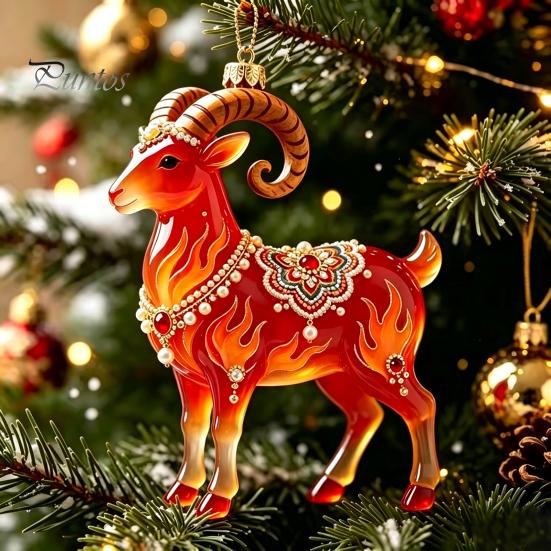 Festive Atmosphere Supplies 2PCS Christmas Goat Hanging Ornaments, Decorative 2D Acrylic Tree Ornament for Restaurant Pendants, Lightweight Ornaments