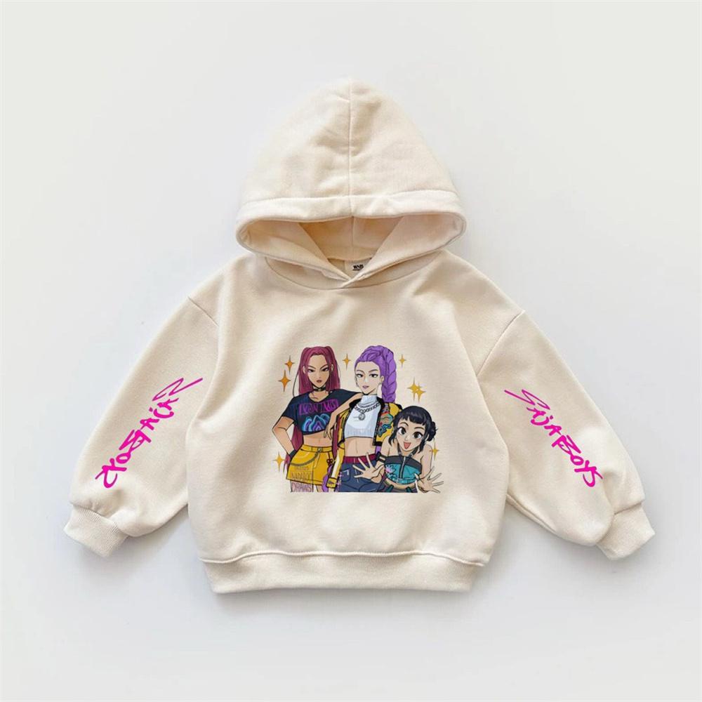Pink Hoodies Demon Huntrix Long-sleeved Sweatshirts Girls Child Trendy Casual Hooded Tops Kids New Loose Fashion Autumn Wear