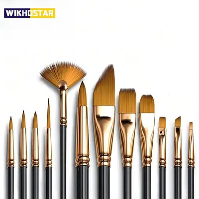 12 PCS Nylon Bristle Brushes Kit for Artists and Amateurs - Flat Brushes for Watercolor Oil Paint Acrylic Painting