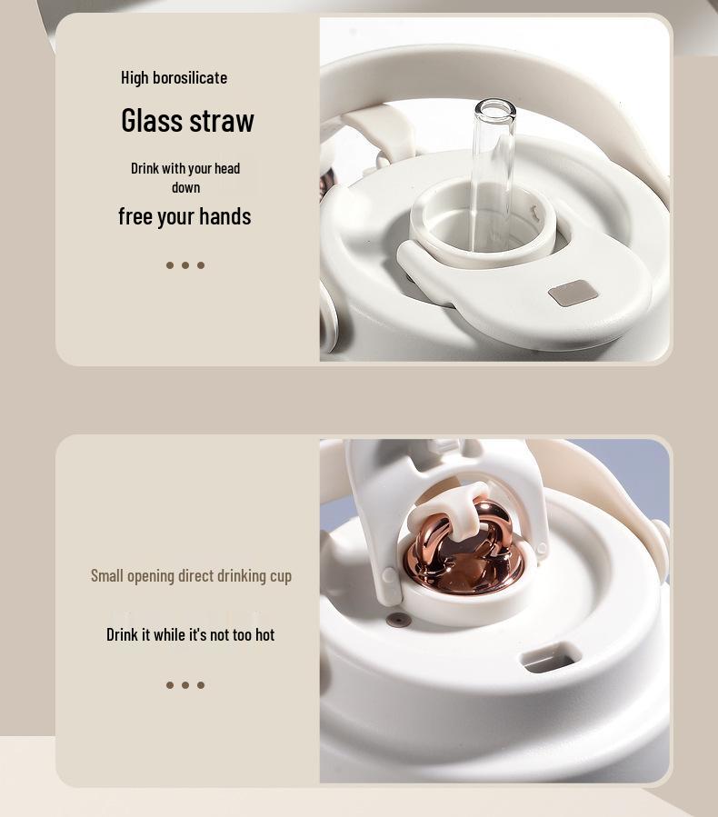 Premium Ceramic Coffee Cup with Straw - Insulated Double Wall Design for Men & Women, Cold/Heat Retention, Engraved Handle.