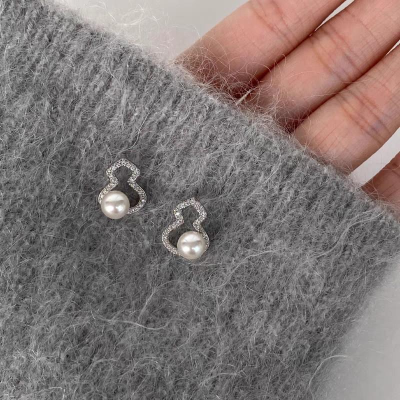 Zircon Geometric Pearl Stud Earrings Autumn and Winter Retro Elegant Earrings Temperament Earrings Women
