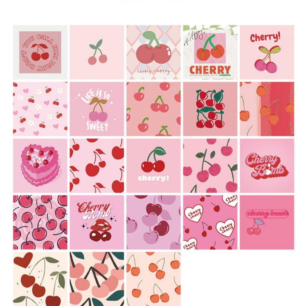 46 pcs/Box Cartoon Cute Cherry Stickers, Fruit Journal Diary Stickers Luggage Notebook Headset Cup Water Bottle Sticker