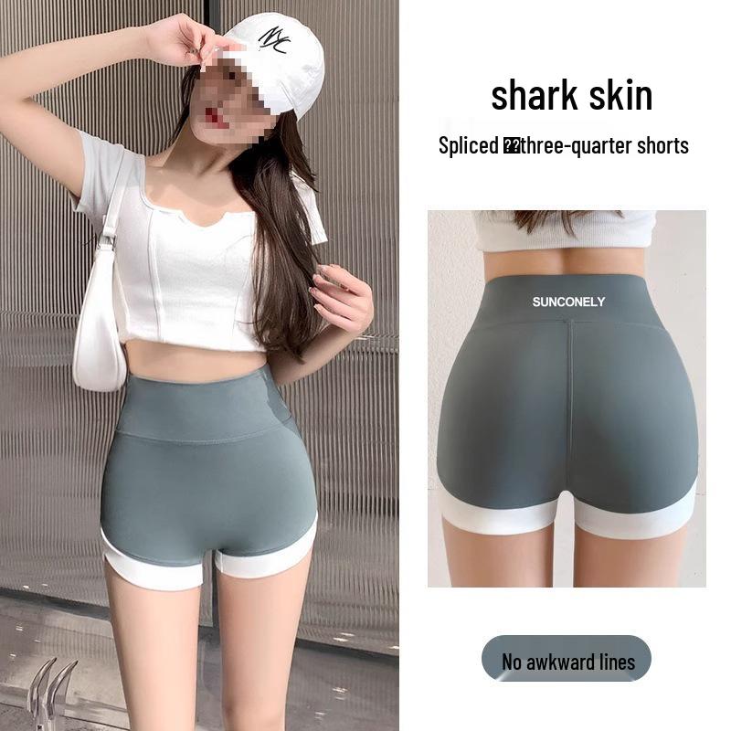 

Women s High-Waisted Color-Blocked 3/4 Shark Tights: Anti-Exposure, Tummy Control, Butt Lifting Yoga & Fitness Pants L (100-125 lbs) темно-зеленого