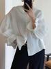 2025 Autumn Ruffled Collar Retro Court-Style Linen Shirt with Lantern Sleeves