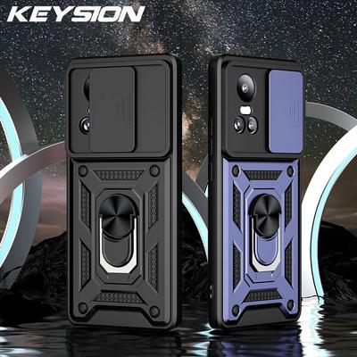 KEYSION Custodia antiurto per armatura per OPPO Reno 10 Pro 5G Slide Camera Protection Ring Stand Cover posteriore per telefono per OPPO Reno 10 5G