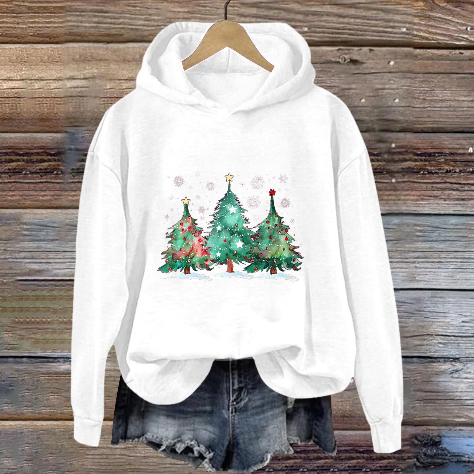 

Женская толстовка с принтом «Спорт» с рождественским принтом, толстовка с капюшоном, топ с длинным рукавом, повседневная толстовка S белый