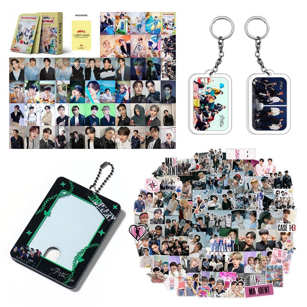 Stray Kids Lucky Bag Set 102 Pieces Cartoon Stickers Lomo Card Photo Keychain Card Holder Lucky Bag Popular Korean Goods Lucky Bag Goods Set