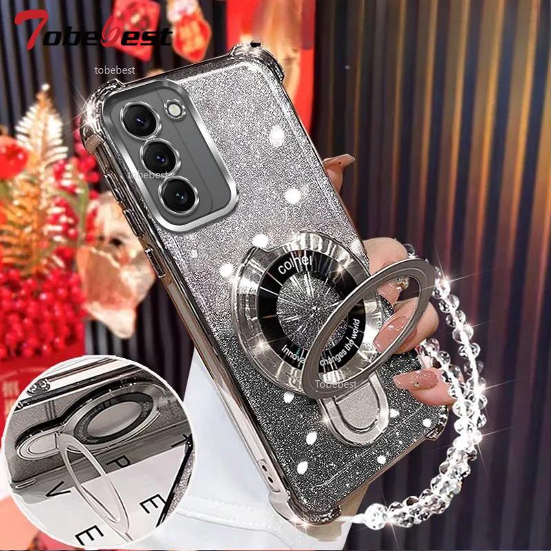 For Samsung Galaxy A16 A26 A36 A56 A06 A15 A25 A35 A55 A14 A24 A34 A54 4G 5G Glitter Plating Magnetic Holder Bracelet Case