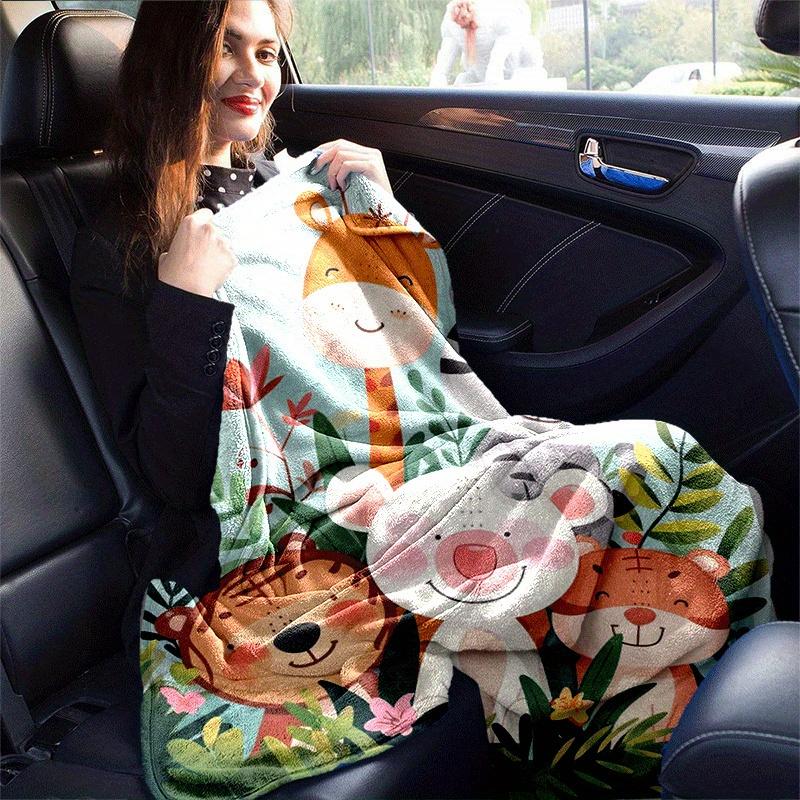 1pc Cartoon Animals Printing Lightweight Flannel Blanket, Comfortable and Warm Blanket, for Camping Sofa Bed and Couch Office, Gift
