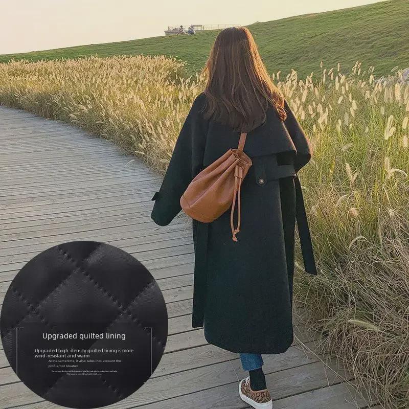 Mittellanger Wollmantel für Damen – Koreanischer Stil, verdickt, Hepburn-inspiriert für Herbst/Winter 2023