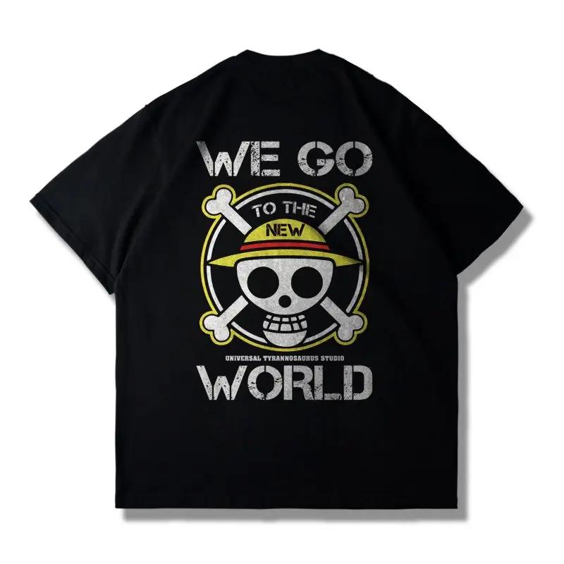 Original Japanese Anime ONE PIECE Peripheral Luffy Shortsleeved Tshirt Unisexs Summer Printing Large Size Parentchild Clothing
