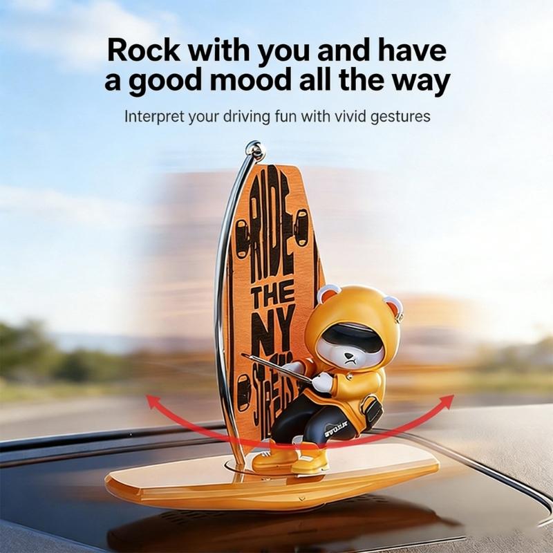 Entertaining Cute Surfing Bear Ornament Car Dashboard Decoration That Swings And Rotates For A Fun Driving Experience