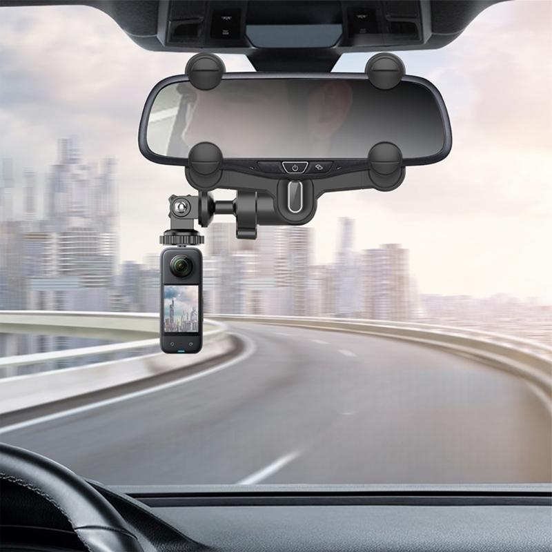 360 Adjustable Car Rearviews Mirror Camera Holder for Sports Action Cameras with AntiShake Mounting Bracket