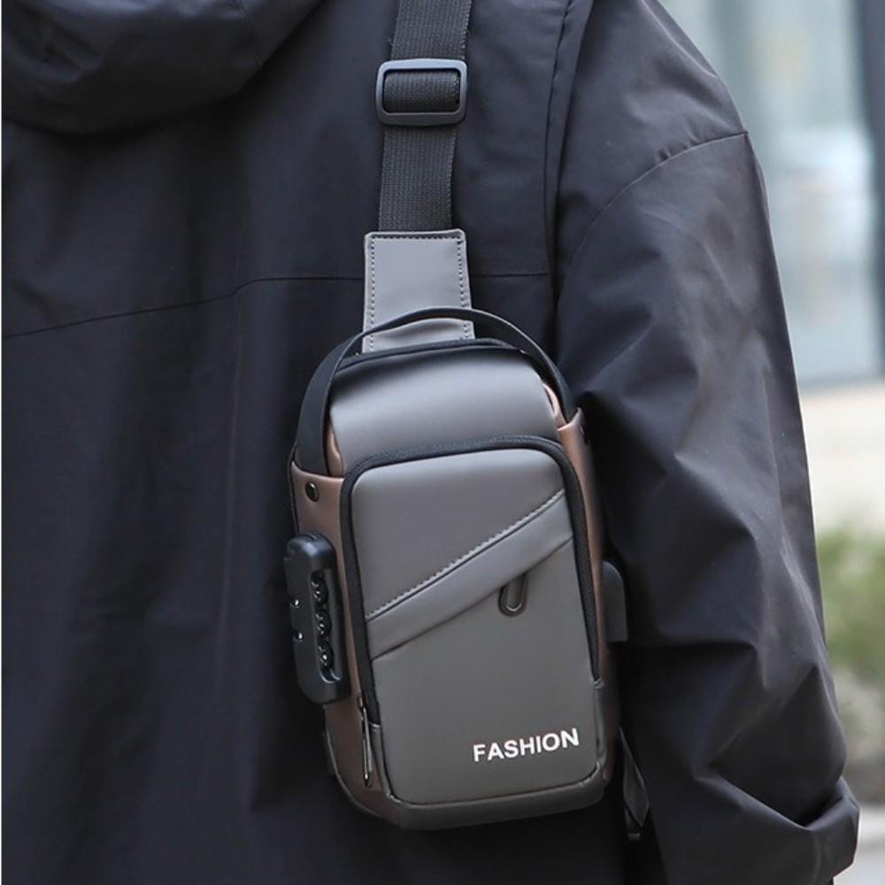 Anti-theft Men's Chest Bag USB Charging Port Shoulder Crossbody Bag Password Sling Bag  Travel
